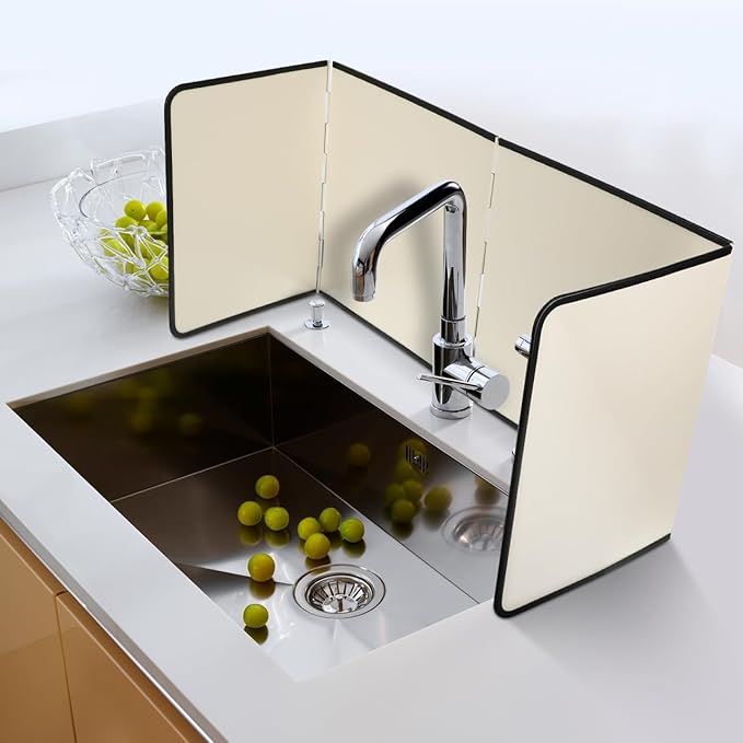 4 Sided Beige Splatter Guard Foldable Stainless Steel Stove Splash Guard Oil Splatter Screens for Frying Kitchen Backsplash Protector Nonstick Oil Splatter Guard for Cooking