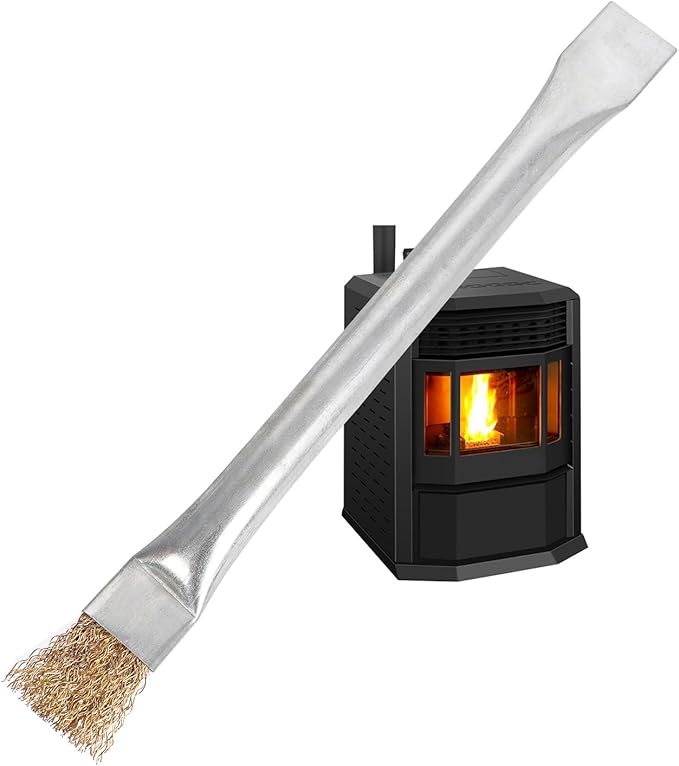 Professional Steel Wire Brush for Pellet Stove Cleaning, Steel Brush with Scraper, Metal Long Handle,Suitable for Removing residues (Pack of 2)