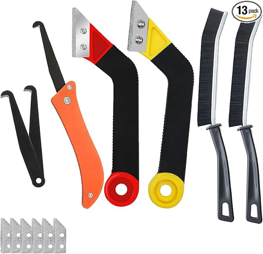 Grout Removal Tool Kit, 2 Saws with 6 Replacement Blades, Hand Grout Saw and 2 Cleaning Blades, 2 Brushes for Tile Gap Cleaning and Repair (13PCS)