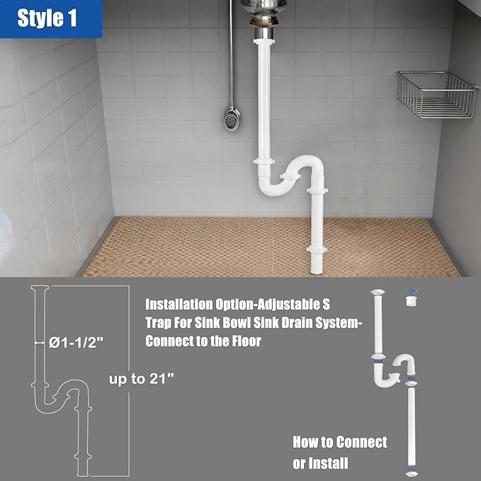 （1 Pack） Yariwiz 1-1/2 inch White Kitchen Sink Drain Kit for Most Kitchen Sink Drain Replacement Tubular Plumbing Pipe Assembly KSD-007W