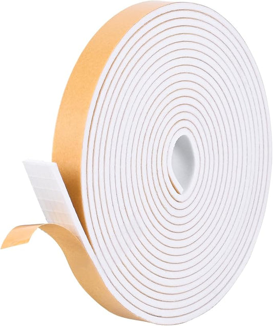 Kikerike Self Adhesive Foam Tape Weatherstrip 1/2in x 1/8in x 26Ft High Density Foam Insulation Strips Seal Weather Stripping with Strong Adhesive for Door and Window Sound Isolation Soundproofing