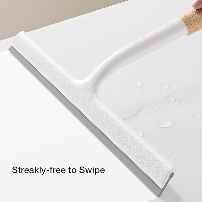 Silicone Shower Squeegee for Glass & Doors, Diveotree Multi-Purpose Squeegee for Bathroom Shower/Windows/Glass/Door, Heavy Duty Scrubber for Car Windshield Cleaning (White, 1pack)