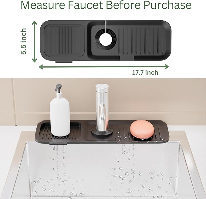 Kitchen Sink Splash Guard, Black 5° Sloped, Silicone Draining Mat for Kitchen Sink, Faucet Mat For Kitchen Sink, Silicone Sink Splash Guard From Luxury Lineup