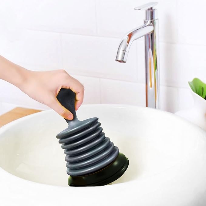 Meadow Lane Small 7" Sink Plunger - Mini Clog Remover for Kitchen & Bathroom Sink Drains - Hand Ergonomic, Space-Saving & Powerful Suction - Universal Fit for Home or Commercial Use, Silver