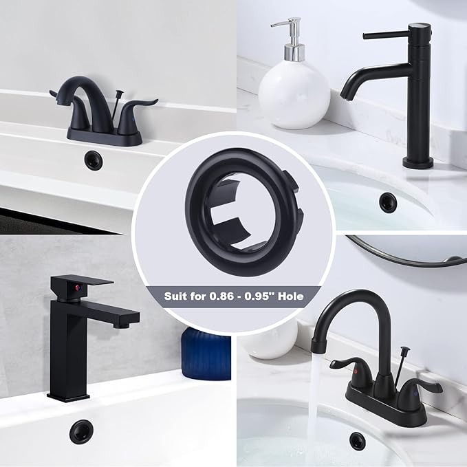 6 Pack Sink Overflow Ring Black, ARCORA Bathroom Kitchen Sink Basin Trim Overflow Cover Hole Insert Cap