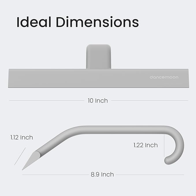 dancemoon JustHang Shower Squeegee for Glass Doors, All-in-One Piece Silicone Squeegee with Built-in Hook for Bathroom, Window, Mirror, Tile Wall, Car, Streak-Free Bathroom Cleaner Tool,10 Inch Gray