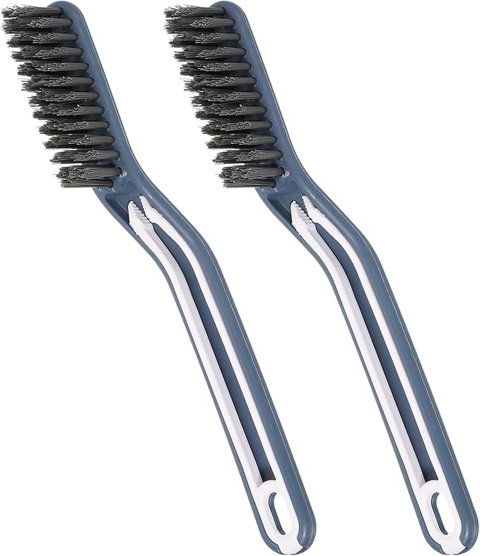 uxcell Crevice Cleaning Brush with Tweezer, Hard Bristle Gap Brush for Tidying Narrow Space, Deep Cleaning Supplies for Kitchen Sink, Toilet, Bathroom, Bathtub, Home, Window, Blue 2Pcs