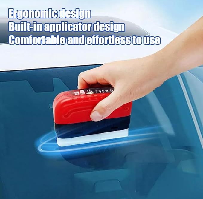 3PC Automotive Oil Film Cleaning Brush,Car Windshield Cleaner,Car Clear Vision Glass Cleaner for Car Windows for Cleaning Brush and Improving Windshield Clarity & Visibility (Red)