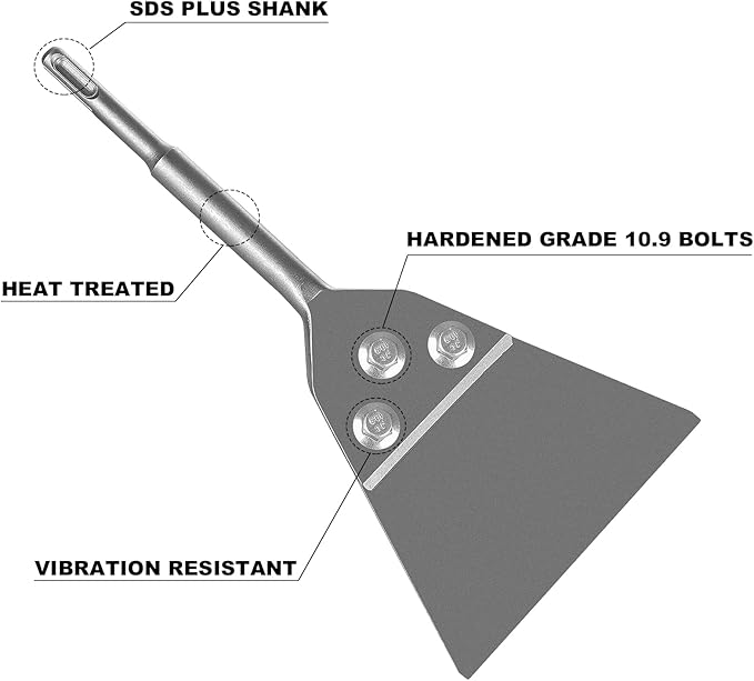 SDS Plus Floor Scraper Kit, Firecore 5 Inch x 11 Inch Tile Removal Tool SDS Plus Chisel Bit Heavy Duty for Rotary Hammer Drill, Thinset Vinyl Scraper Adhesives Remover with Replacement Balde FS22510