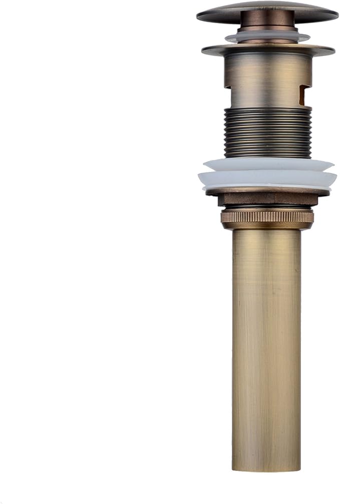 Pop Up Drain Stopper with Overflow, Beelee Bathroom Vanity Vessel Sink Drain, Antique Brass Finish