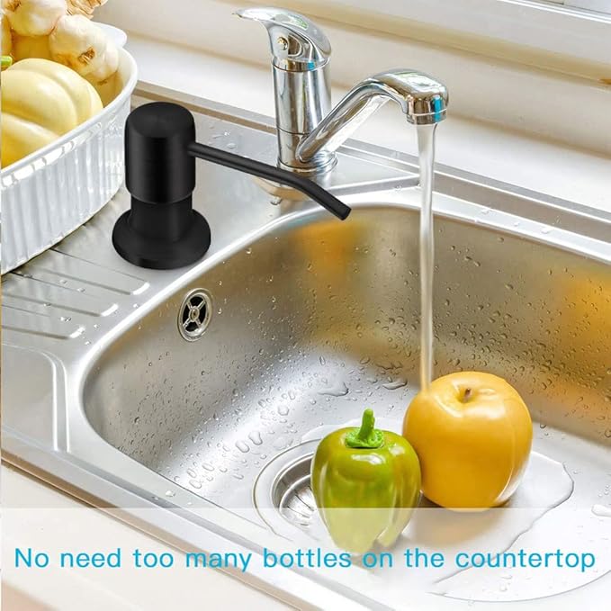 OHiHi Dish Soap Dispenser for Kitchen Sink, Countertop Sink Soap Dispenser Water Pump with 47” No-Spill Extension Tube Kit Design for Kitchen Bathroom, Easy to Press, No More Refills （Black）