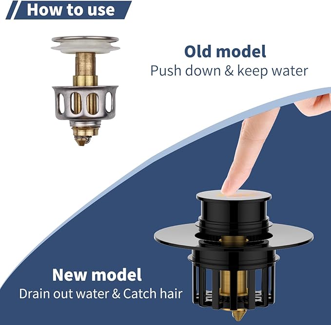 Universal 2 in 1 Bathtub Drain Stopper Bathtub Drain Hair Catcher，Pop-up Tub Stopper with Effective Filter Basket, Anti-Clogging Bathtub Drain Plug Bath Tub Stoppers for 1-1/2 to 1-3/4"" (Black)