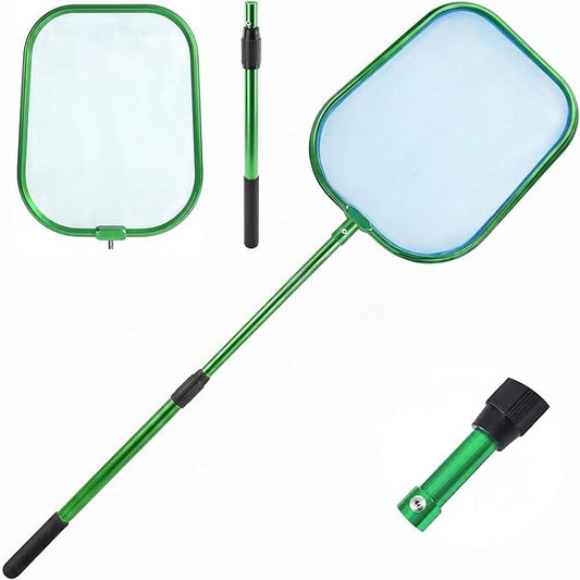 36" Hot Tub Pool Skimmer Net with Pole All-Metal Aluminum Frame & Handle for Small Above Ground Pools - Lightweight Pool Skimmer Net for Daily Leaves Bugs Removal Easy Cleaning, Metal Green