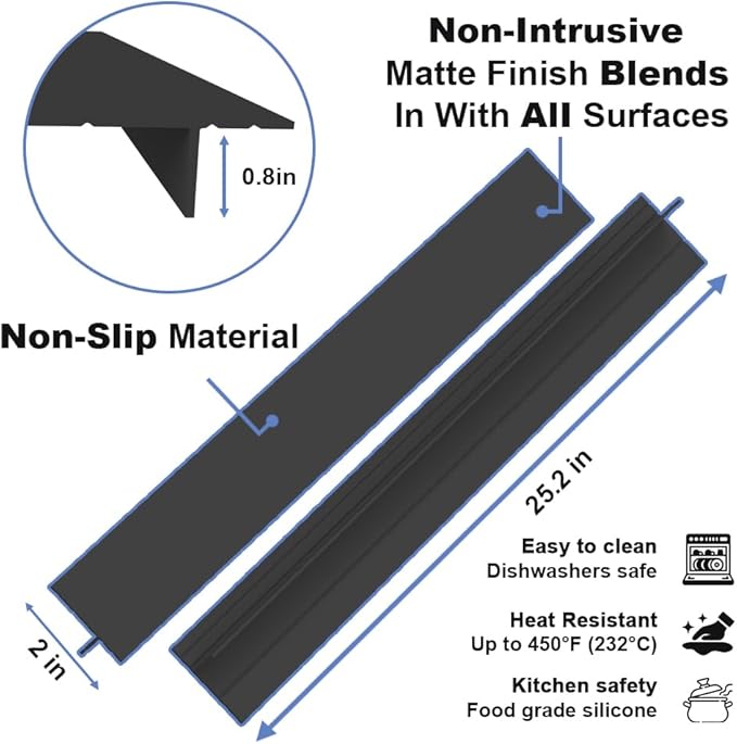 Silicone Stove Gap Covers Folding,25 Inches Stove Gap Filler 2pcs,Kitchen Sealing Strip Between Electric Stove,Countertop,Oven Spacer Black