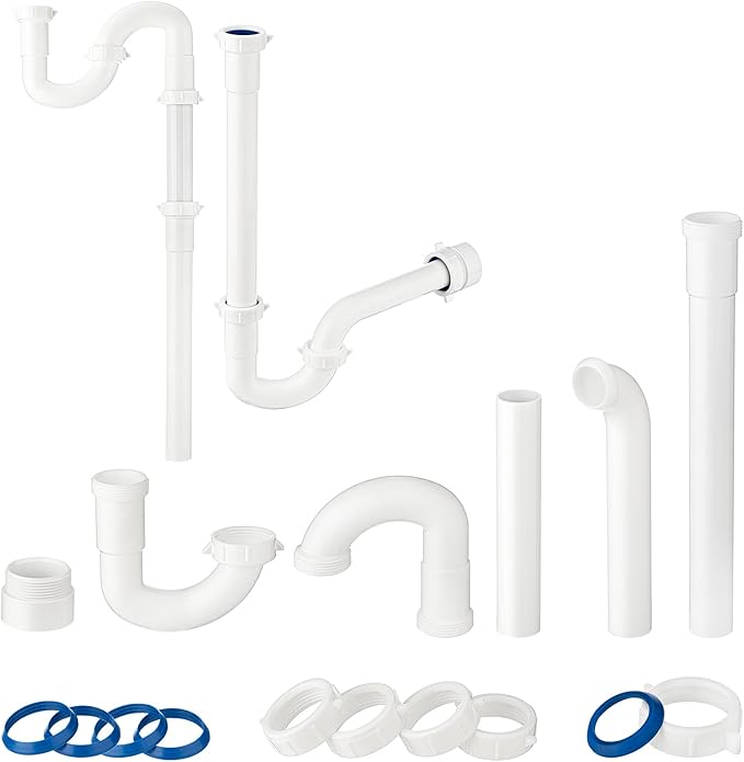 (1 Pack) Yariwiz 1-1/4 inch White Bathroom Drain Kit for Most Bathroom Sink Drain Replacement Tubular Plumbing Pipe Assembly KSD-009W