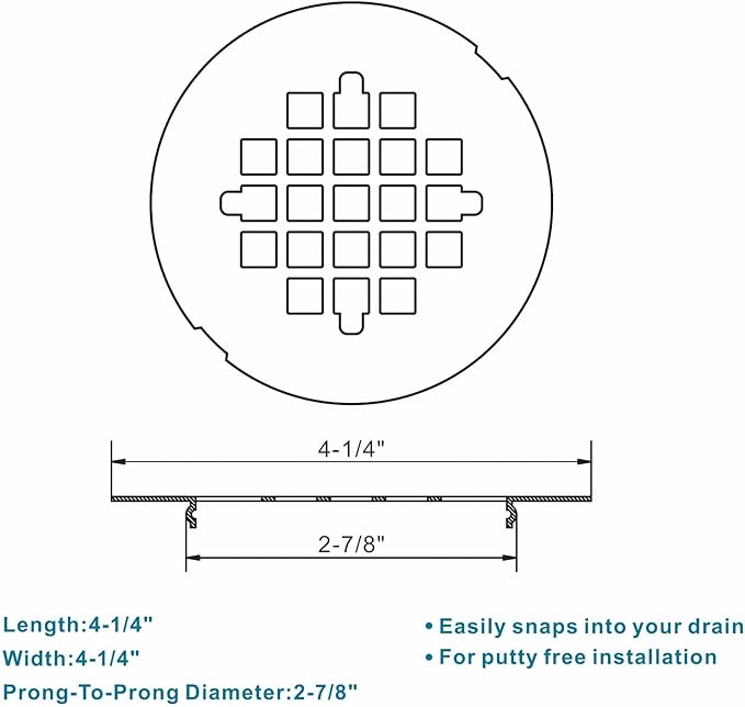 Gold Brushed Snap-in Shower Drain Cover Replacement, Welsan Stainless Steel 4-1/4" OD Round Shower Strainer Grid Easy to Install