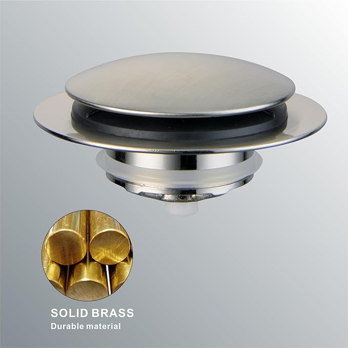 Brushed Bathtub Drain Stopper,Universal Pop Up Bath Drain, Hidrop Tip Toe Tub Drain Stopper,Conversion Kit Assembly, Replaces Lift and Turn,Tip-Toe and Trip Lever drains for Tub, EZ Install(Brushed)