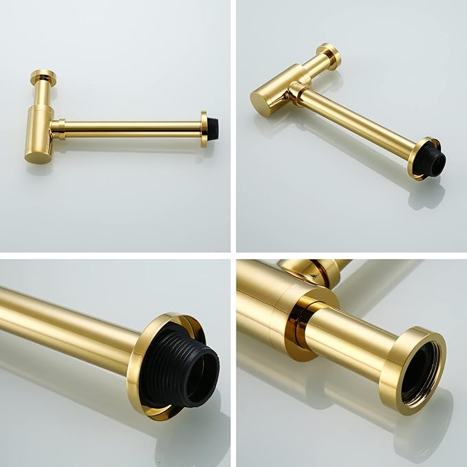 RANDOM Titanium Gold Polished Brass Contemporary Round Bottle P Trap 1 1/4,Basin Sink Waste Drain P Trap Kit.