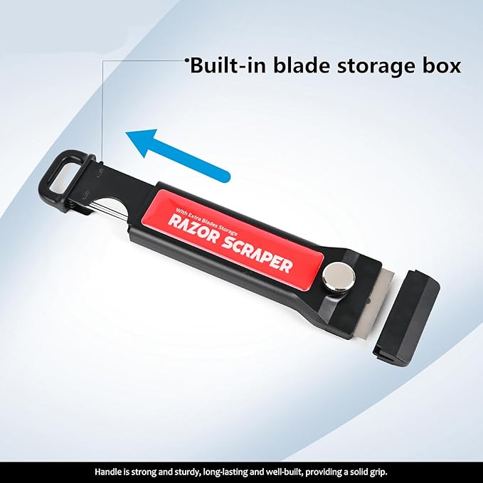 EHDIS 2PCS Razor Blade Scraper Tool with Blade Storage Box with 20pcs Extra Metal Blades for Glass,Stove,Oven Door, Cooktop Paint Cleaning