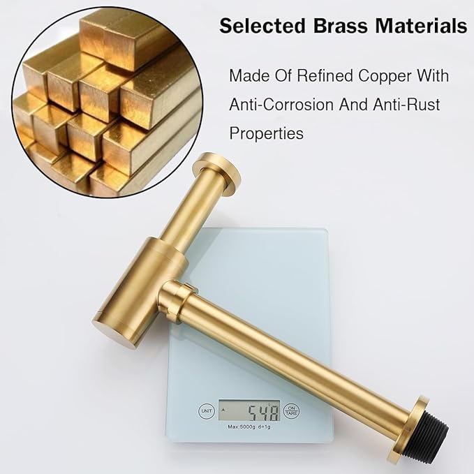RANDOM Dark Gold Brass Contemporary Round Bottle P Trap 1 1/4,Basin Sink Waste Drain P Trap Kit Champagne Bronze.RD-83888-CB