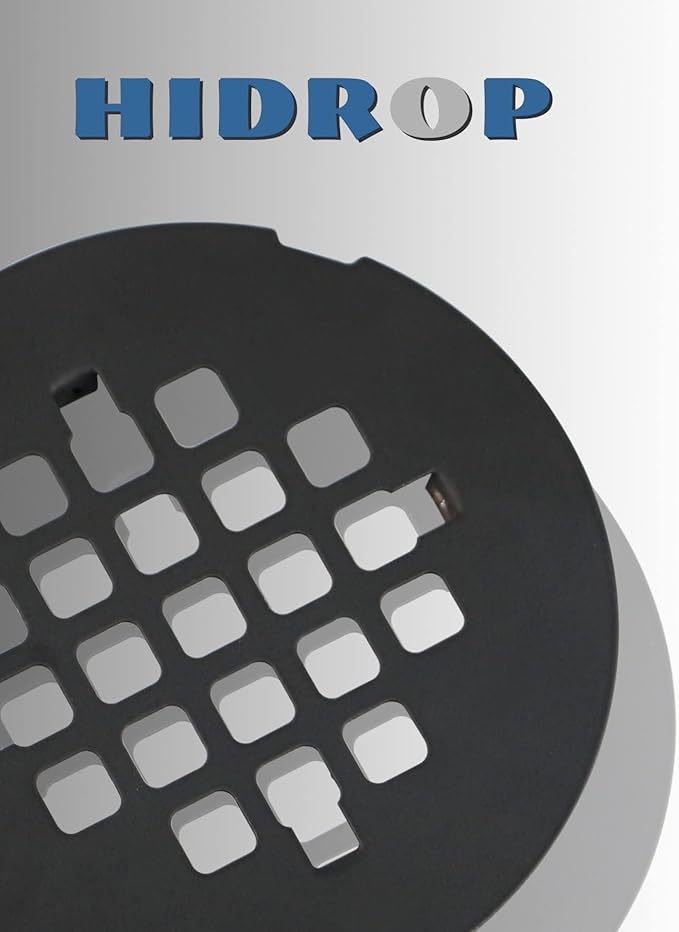 Black Snap-in Shower Drain Cover,Hidrop 4-1/4" OD Round Shower Strainer Grid, Easy-to-Install Replacement Cover Stainless Steel Matte Black