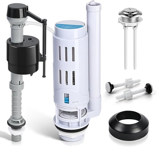 2-Inch Dual Flush Valve Replacement Kit for 2-Piece Toilets, Universal Toilet Repair Kit with Push Button, Fill Valve, Gasket & Bolts,Compatible with Glacier Bay, Kohler, American Standard, and Toto