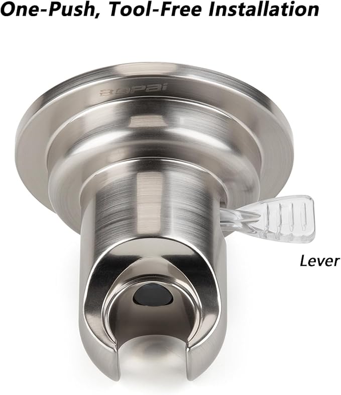 BOPai Suction Cup Shower Head Holder for Handheld Shower – No Drill, for Smooth Surfaces Only, Vertical Mount Only, Brushed Nickel