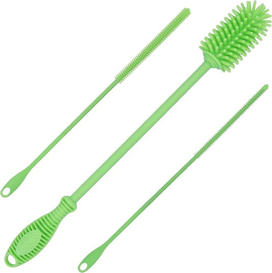 12.5" Silicone Bottle Brush & Straw Cleaner Brush Set | Water Bottle Cleaner for Hydro Flasks, Tumblers, Glassware, Vases and Narrow Neck Containers