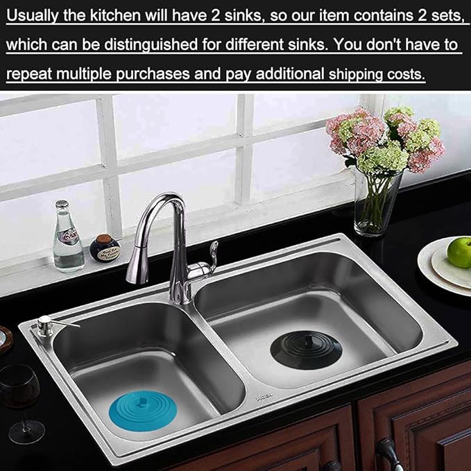 4PCS Kitchen Sink Strainer Stopper Kit, Universal Silicone Sink Drain Plug Cover, Drain Water Stopper, 4.5 Inch Stainless Steel Sink Drain Strainer, Food Debris Catcher for Kitchen