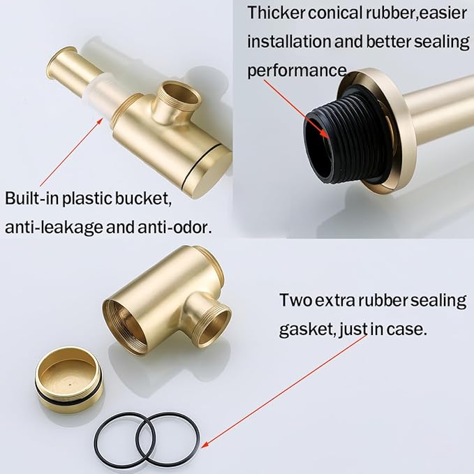 RANDOM Brushed Gold Brass Bottle P Trap Kit Contemporary Round Bottle P-Trap 1 1/4 with Pop Up Drain With Overflow.83888BG-S6