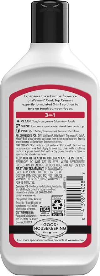 Weiman Heavy Duty Cooktop Polish & Stainless Steel Wipes - Powerful Appliance Kitchen Cleaning Kit - Packaging May Vary