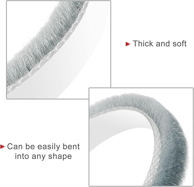 uxcell Weather Stripping Brush, 10ft L x 0.35" W x 0.2" H Self-Adhesive Seal Weatherstrip Sweep Brush Gray for Door Window