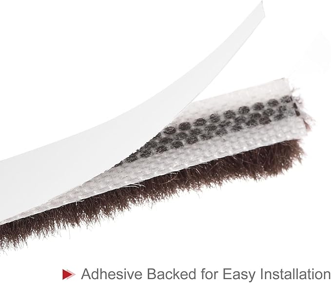 uxcell Weather Stripping Brush, 40ft L x 0.28" W x 0.24" H Self-Adhesive Seal Weatherstrip Sweep Brush Brown for Door Window