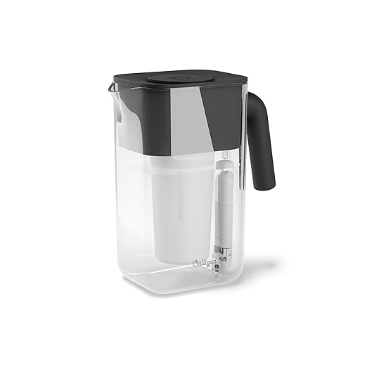 Culligan with ZeroWater Technology 10-Cup Water Filter Pitcher – Includes 5-Stage Advanced Water Filter, IAPMO Certified to Reduce Lead, Total PFAS, Mercury, Fluoride, and Chlorine - Matte Black