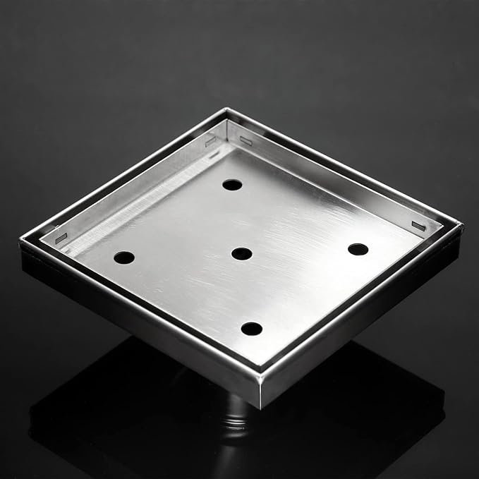 Sharpeye 6 Inch Square Shower Drain with Removable Tile Insert Grate, Brushed 304 Stainless Steel Square Shower Floor Drain, Includes Hair Strainer, CUPC Certified