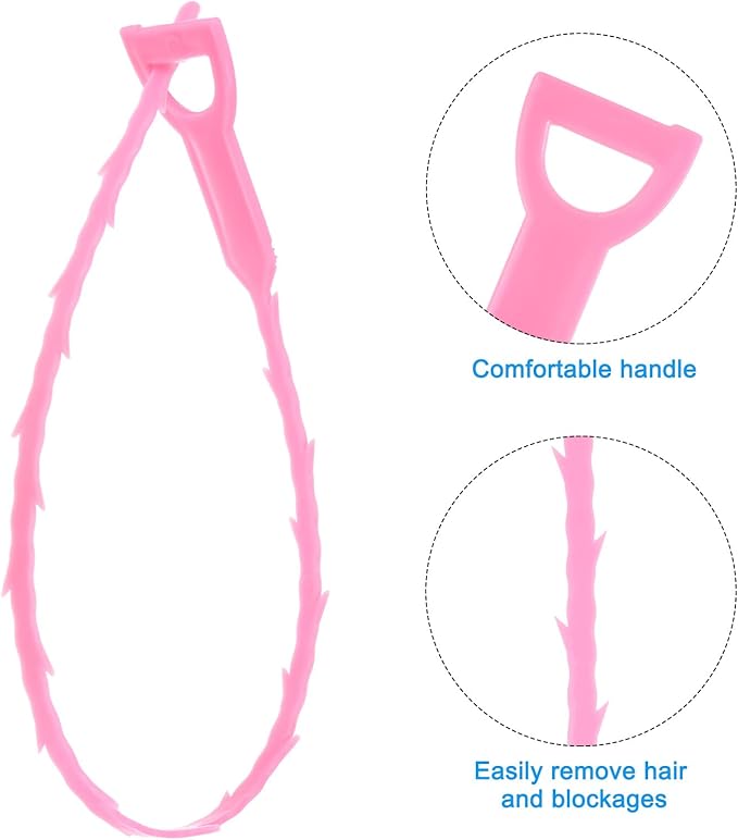 uxcell 3pcs 20 Inch Drain Hair Clog Remover Tool PP & 63 Inch Drain Cleaner Tool Sticks Stainless Steel Sewer Cleaning Hook Unclog Sink Unclogger for Toilet Bathtub Sewer, Pink