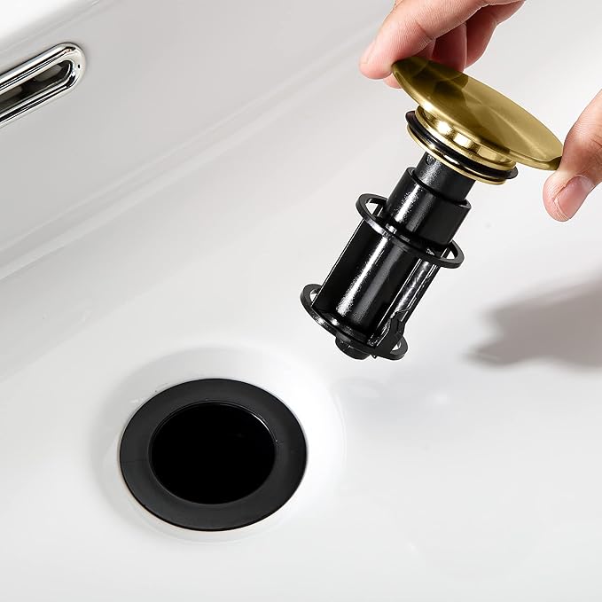 Pop up Bahtroom Sink Drain with Overflow, Brushed Gold Vessel Sink Drain for Bathroom Assembly, Anti Clogging Bathroom Sink Stopper, Suit for 1 3/4 Hole