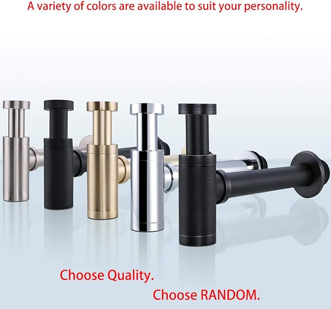 RANDOM Brass Contemporary Round Bottle P Trap 1 1/4,Basin Sink Waste Drain P Trap Kit (Matte Black)
