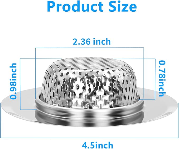2PCS Sink Drain Strainer Set -Stainless Steel Shower Hair Catcher Included 4.5 Inch Outer Diameter - Prevent Clogs and Keep Drains Clear in Bathroom and Kitchen Sinks
