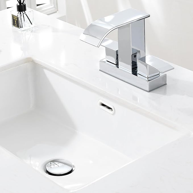 Chrome Pop Up Bathroom Sink Drain, with Overflow Plastic Bathroom Sink Stopper for Faucet Vessel, Push Type Bathroom Sink Vanity Assembly with Strainer