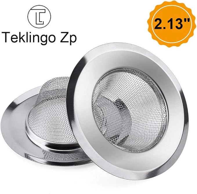 2 Pack - 2.13" Top / 1" Basket- Sink Strainer Bathroom Sink, Utility, Slop, Laundry, RV and Lavatory Sink Drain Strainer Hair Catcher. 1/16" Holes. Stainless Steel