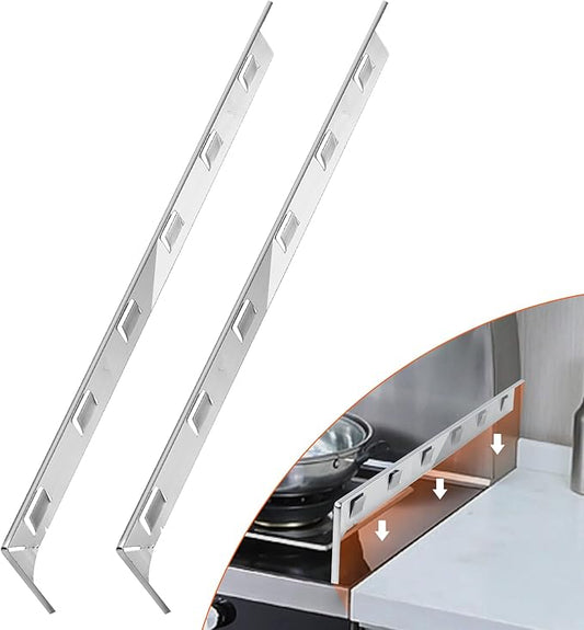Stove Gap Covers, 25.6" Long & 0.4" Wide Stove Counter Side Gap Guards, Oven Gap Filler with Aluminium, Heat Resistant and Easy to Clean, Range Trim Kit, Left and Right 2 PCS(Silver)