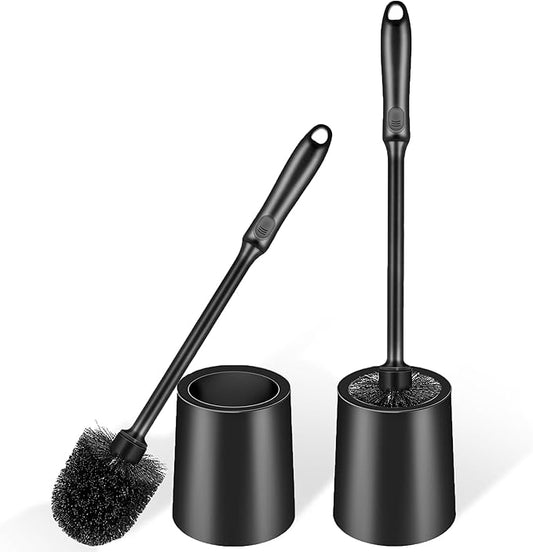 2 Pack Toilet Brush and Holder Set, Long Handle, Non-Slip Grip, Nylon Bristles, Deep Cleaning for Bathroom, Toilet Scrubber- Black