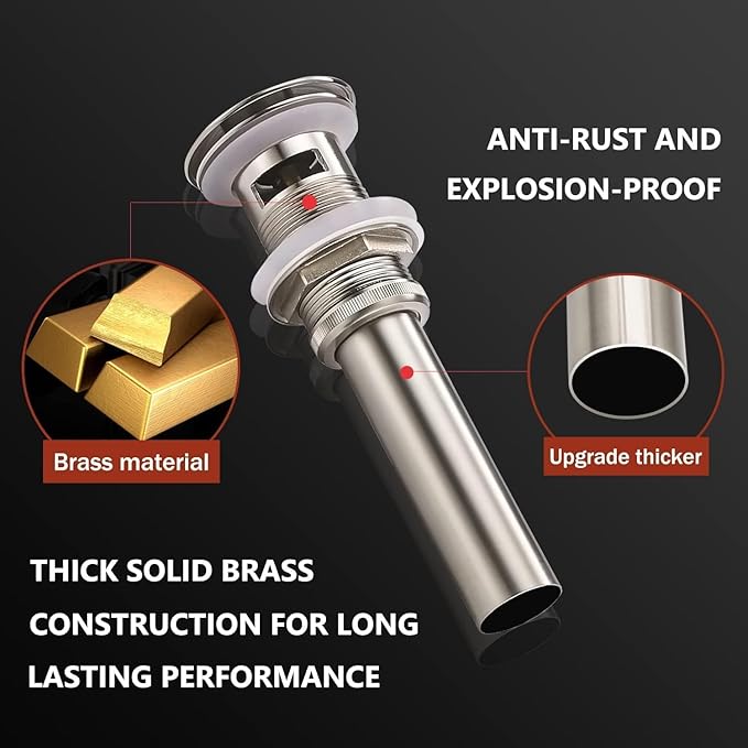 Bathroom Sink Drain with Overflow - Big Cap Pop up Drain Fit for Large Undermount Sink with Standard 1 3/4" Drain Opening,Brushed Nickel,YDPOP-3