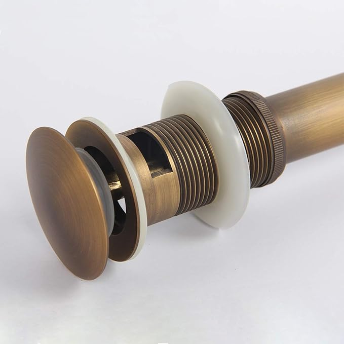 Flybath Sink Drain Antique Brass Bathroom Faucet Large Pop Up Vessel Basin Sink Drain Stopper with Overflow
