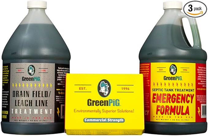 GREEN PIG Drain Field Cleaner, Septic Safe Drain Clog Remover, Treatment for Quickly Clearing Leach Field System Clogs, Back-Ups, and Foul Odors in Septic Tank Systems