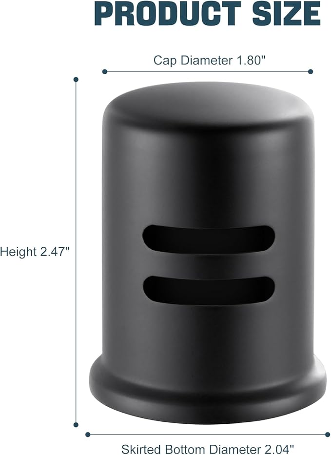 Dishwasher Air Gap Cover for Kitchen, Solid Brass Air Gap Cap with Skirted Design, Dishwasher Overflow Vent Cap Replacement Only, Matte Black
