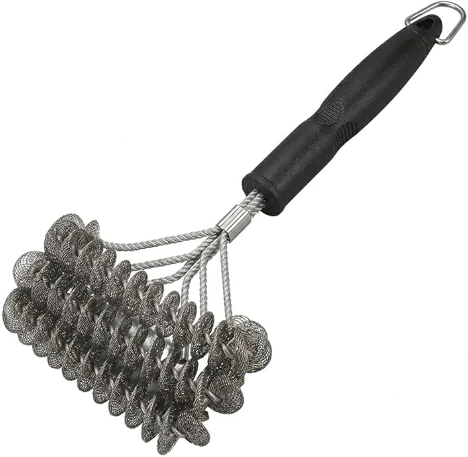 HOPEPOP Large Grill Brush - Heavy Duty Stainless Steel BBQ Cleaner, 3-in-1 Triple Helix Wire Scrubber for Safe & Efficient Cleaning, Perfect for Gas Charcoal