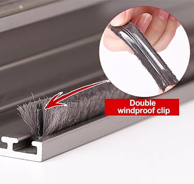 16 Ft (5m) 196 Inch Sliding sash Windows Doors Tape Pile Draught excluder Brush Seal Strip weatherstrip 6mm x 12mm (1/4 1/2 Inch, Gray)