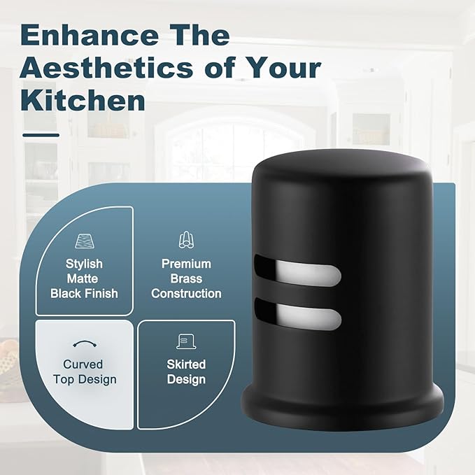 Dishwasher Air Gap Cover for Kitchen, Solid Brass Air Gap Cap with Skirted Design, Dishwasher Overflow Vent Cap Replacement Only, Matte Black